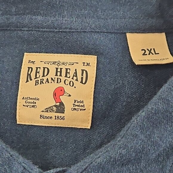Red Head Brand Co. 2 Pocket Heavy Blue Flannel Shirt Men's 2XL Long Sleeve EUC - Picture 6 of 15